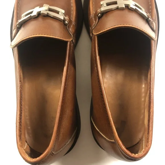 SALVATORE FERRAGAMO BROWN LEATHER LOGO DETAIL BIT LOAFERS Sz 